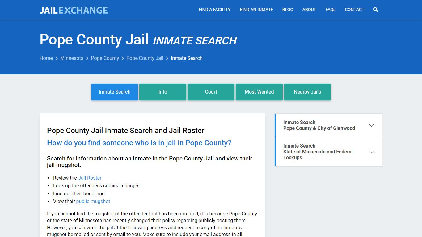 Inmate Search: Roster & Mugshots - Pope County Jail, MN