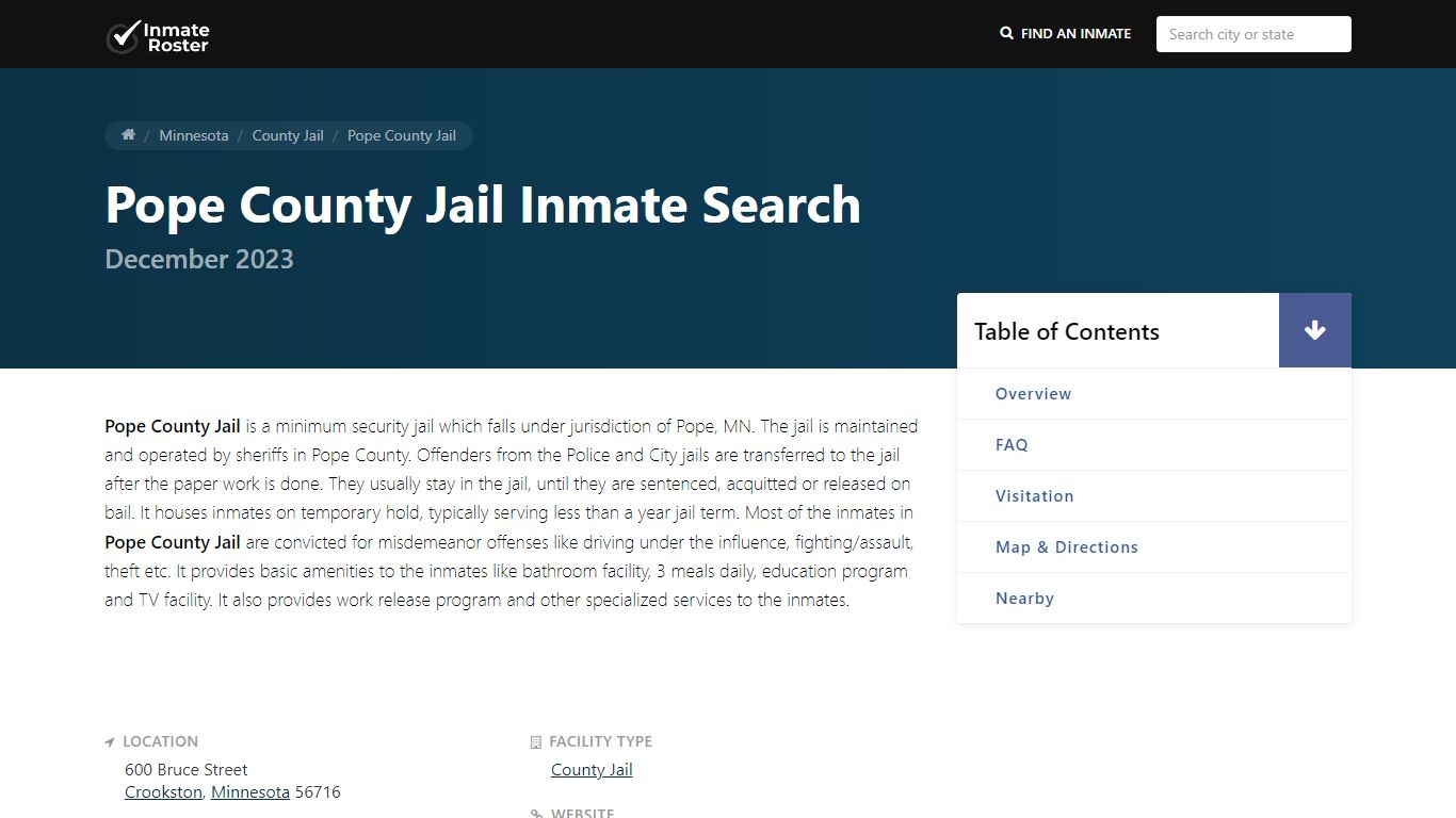 Inmate Search | Pope County Jail - Crookston, MN